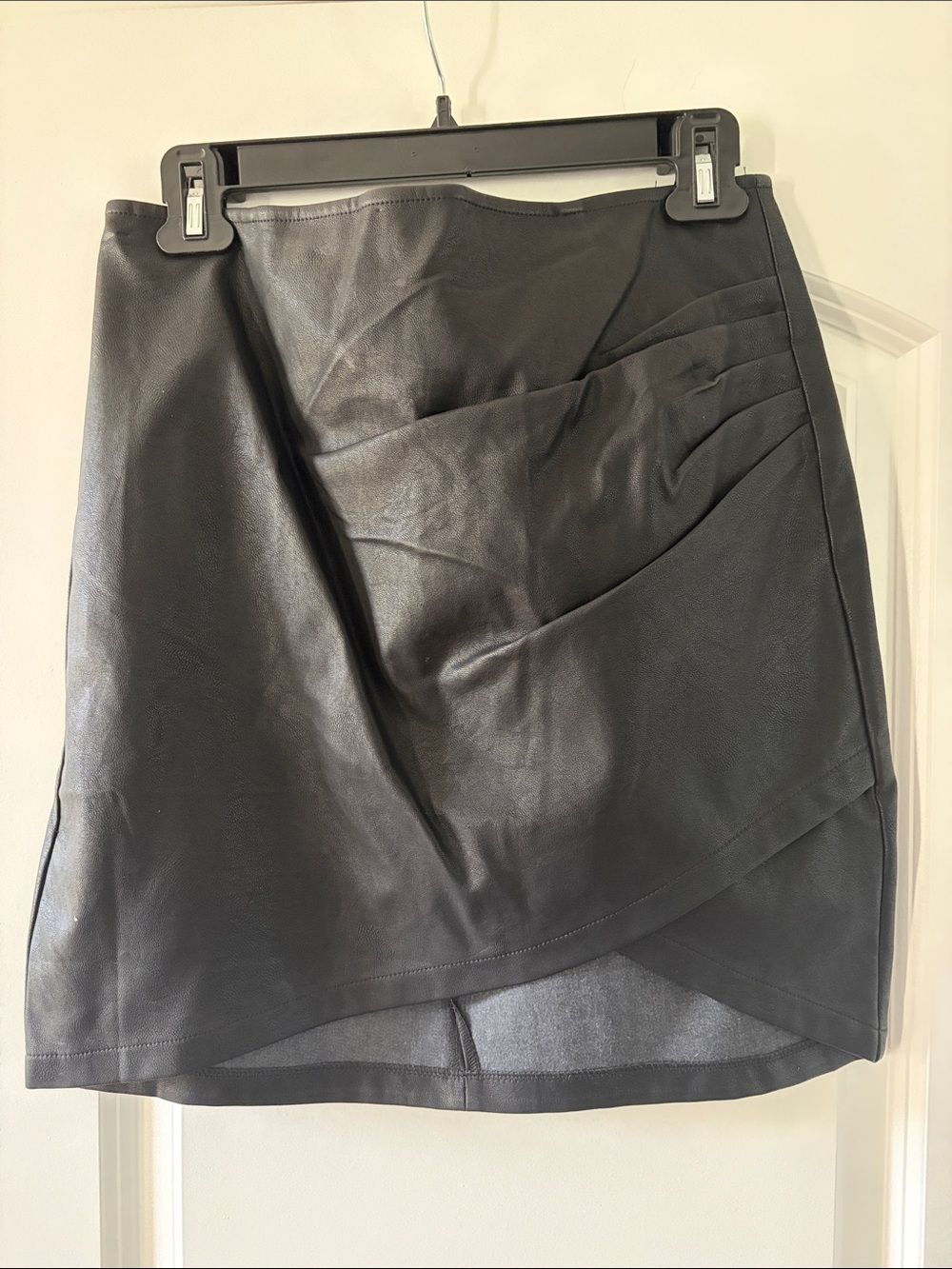 Vici Black Faux Leather Mini Skirt with Asymmetric Overlay